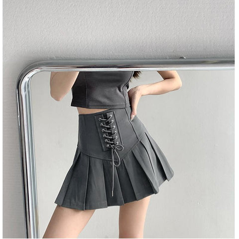 Women Vintage Advanced Strapping High Waist Skirt-WF00383-Veeddydropshipping