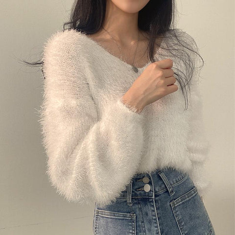 Sexy V-Neck Sweater Women Winter Sweet Korean Fashion-Veeddydropshipping