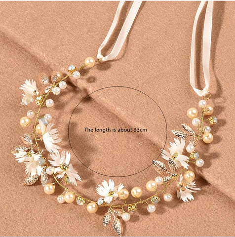 High Quality Spring Pearl Crowns Beach Wreaths Flower Headband -JW00454-Veeddydropshipping