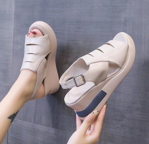 Muffin Thick Bottom Slope Heel Women&#39;s Sandals Back Empty Snap-BS00806-Veeddydropshipping
