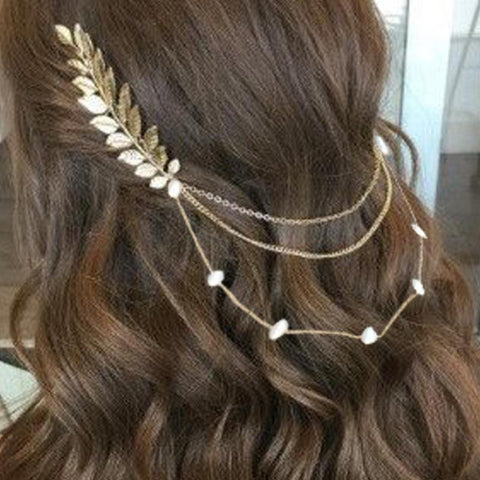 Chain And Leaves Hair Comb Wedding Hair Accessories  -JW00535-Veeddydropshipping