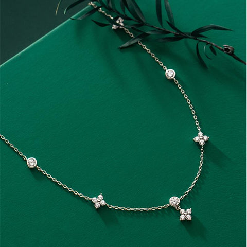 925 Sterling Silver Four Leaf Flower Vintage Pendant Chain Necklace-JW00045-JW00045