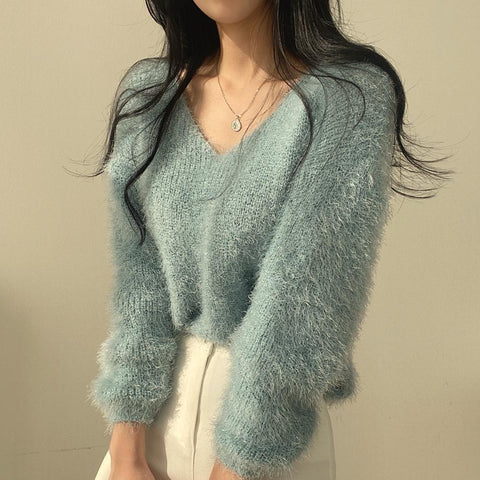 Sexy V-Neck Sweater Women Winter Sweet Korean Fashion-Veeddydropshipping