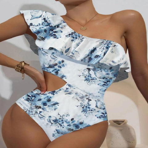 Women One Piece Swimsuits Tummy Control One Shoulder Bathing Suits Ruffle Swimwear-OS00141-Veeddydropshipping